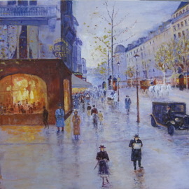 Slobodan Paunovic: 'along the street 1930 y', 2017 Oil Painting, Cityscape. Artist Description: paintings, paris, love, people, oil on canvas, ...