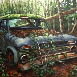 Suzan Marczak: 'Pacha Mama fights back', 2012 Acrylic Painting, Zeitgeist. Artist Description:     the forces of nature take over a derelict vehicle, and the rainforest reclaims possession of its own.    ...