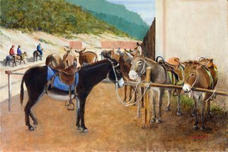 Mikhail Velavok: 'Friendly Donkeys', 2016 Oil Painting, Animals. donkey, animal, farm, landscape, summer, brown, yellow...