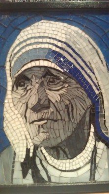 Dalene Smit: 'Mother Teresa', 2013 Mosaic, Portrait.  stained glass on wood ...