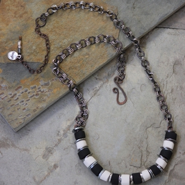 Whimsical Handmade Black and White Necklace N0107 By Suzanne Noll