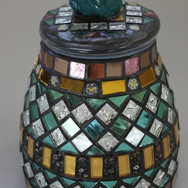 Suzanne Noll Artwork  Mosaic, Decorative Jar with Bird on Top Item 1156, 2012 Handbuilt Ceramics, Home