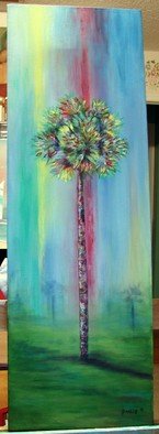 Sophia Stucki: 'Colorful Palm Tree', 2007 Acrylic Painting, Beach.  Pastel colorful palm tree 12x36 gallery canvas 1 12 deep painted all around edges no need for framing all my work is original Sophia Stucki Jacksonville Florida...