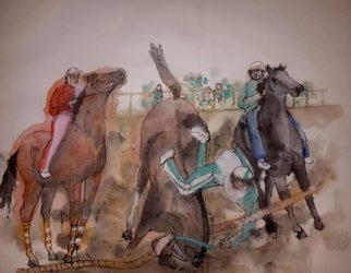Debbi Chan: 'Going to Sienna for il Palio album', 2014 Watercolor, Equine. Artist Description:   These  album  leaves  are  part  of a larger 70'continuous story painting in a folding album.    ...