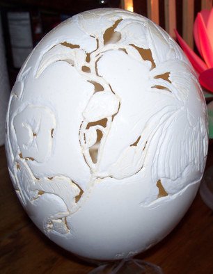 Debbi Chan: 'a meeting of ducks', 2010 Other, Clouds. Artist Description:     this is a commission piece carved on an ostrich egg. it will most likely be painted.               ...