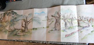 Debbi Chan: 'book of trees', 2011 Artistic Book, Trees. Artist Description:    these next two additions to my portfolio finish one side of the Chinese folding album. i have now begun the other side as well as a colossal painting on silk which is taken from the continuous paintings in the album.  the paintings in the folding album are done ...