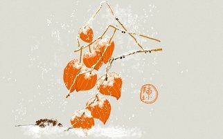 Debbi Chan: 'chinese lantern in snow', 2017 Digital Art, Botanical. This digital painting was done using a Samsung S note APP. ...