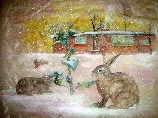 Debbi Chan: 'jackie asnd the rabbits', 2010 Watercolor, Home. Artist Description:  this watercolor/ ink is painted on silk.  ...
