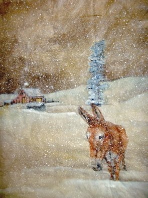 Debbi Chan: 'lone mule', 2009 Watercolor, Atmosphere. Artist Description:  the same neighborhood mule. painted on silk. ...