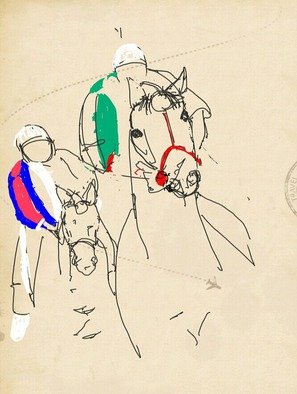 Debbi Chan: 'off to the race', 2014 Digital Art, Equine. Artist Description:   These were hand drawn and painted on my samsung tablet.                                                                                                                                                                                                                                                                                                                                 ...