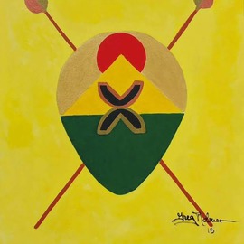 Gregory Roberson: 'Emancipation and Freedom', 2015 Acrylic Painting, Ethnic. Artist Description: Spears and Shield collection.  This collection has symbolic and spiritual meaning for the African Diaspora. The shield represent protection while the spear represents defense and offense.  Each shield has unique symbol encompassing illuminating concepts for family and nation building as it pertains to the people of the African ...