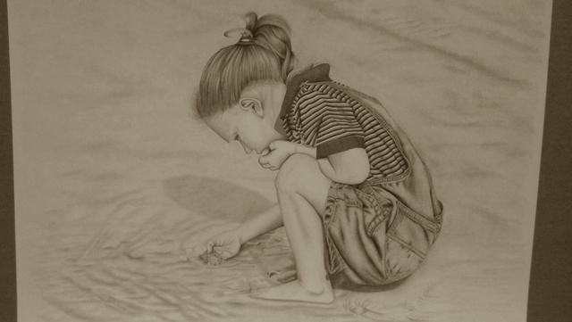 Artist William Mccowan. 'Little Beachcomber' Artwork Image, Created in 2009, Original Drawing Pencil. #art #artist