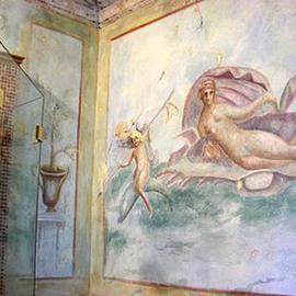 Jeff Monsein: 'Pompei Bathroom', 2004 Mixed Media, History. Artist Description: Textured walls, frescos of old pompei, breakaway ceiling, distressed moldings and shutters...