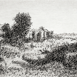 Keith Thrash: 'Hagar in the Wilderness, after Corot', 1986 Pencil Drawing, Landscape. Artist Description:  I've copied this painting many times, always omitting Hagar and baby Ishmael. A fried asked, 
