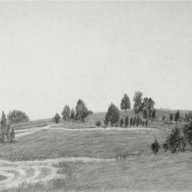 Keith Thrash: 'Hillside and Pond', 1983 Pencil Drawing, Landscape. Artist Description:  Hillside and pond with cedars, near Epes, Alabama. ...