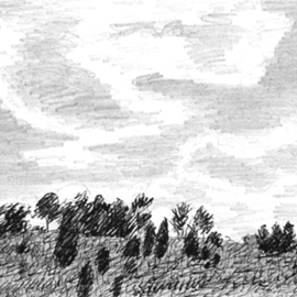 Keith Thrash: 'Hillside with Clouds', 1986 Pencil Drawing, Landscape. Artist Description:  Hillside above Livingston, Alabama, on Interstate 59. ...