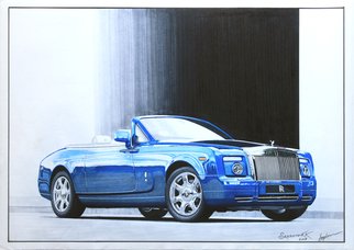 Sreejith Krishnan  Kunjappan: 'blue phantom', 2015 Marker Drawing, Automotive. Rolls Royce cars have always been among my favorites, especially the Phantom series.  This marker rendering is of a handsome looking Phantom Drophead Coupe with its top down.  I have paid special attention to capture the grille details and the smooth reflection of the sky.  Thanks for viewing. ...