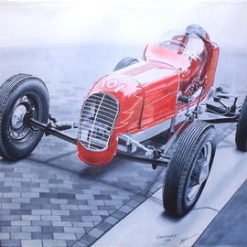 Sreejith Krishnan  Kunjappan: 'the big red racer', 2016 Marker Drawing, Automotive. Artist Description: This marker rendering is of a 1940 race car more popularly known as Sawin Ford Big Car. It is an extremely rare racer built by coach builder Sawin which had a simple architecture and was economical to run. They are called  big cars  because Sawin was known for ...