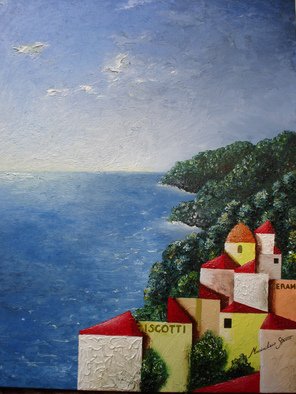 Massimiliano Stanco: 'La Costiera', 2007 Oil Painting, Abstract Landscape.  The Sorrentina Peninsula in Southern Italy, memories from the past.It has it' s different tridimensional effect, where color texture thickens on a closer view of Positano. ...