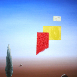 Massimiliano Stanco: 'Mirage', 2007 Oil Painting, Surrealism. Artist Description:  Mirage is the representation of our subconscious mind, where we can find ourselves lost in an arid deserted area, having the choice to enter and/ or to escape the emptyness and the solitairy life that lives in us. ...