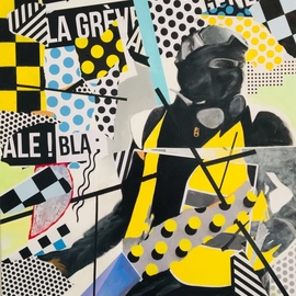 Steve Doan: 'saturday yellow fever', 2019 Collage, Political. Artist Description: LIVING IN FRANCE WE LIVED WITH THEGILET JAUNEPROTEST FOR 6 MONTHS.  THIS IS A VEIW FROM OUR CORNER.  WE WERE GASED THREE TIMES DURING THESE PROTESTS. ...