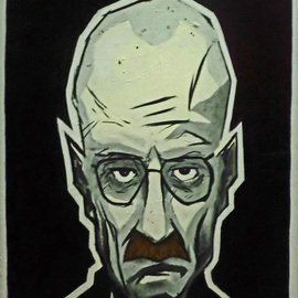 Steve Meyerholz: 'mr white', 2017 Acrylic Painting, Celebrity. Artist Description: This painting of Walter WhiteHeisenberg , from the hit television show aEURoeBreaking Bad, aEUR it is on a 24aEURx36aEURx1. 5aEUR stretched canvas.  He is painted in a cartoon style from the shoulders up with high quality black, gray, white and brown acrylic paint.  I chose this style because ...
