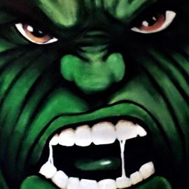 Steve Meyerholz: 'the hulk', 2017 Acrylic Painting, Comics. Artist Description: This painting is of the The Incredible Hulk, a character from Marvel Comics. I chose this character because he is one of my favorites and he is very popular. The painting is on a 37aEURx27aEUR heavy duty poster board and is only of his face. He is ...