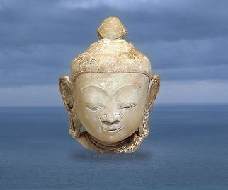 Steven Poe: 'Found at Sea', 2002 Other Photography, Visionary. Detail of Marble Buddha Head from the Shan Period, c1750 AD floating over a calm blue sea. ...