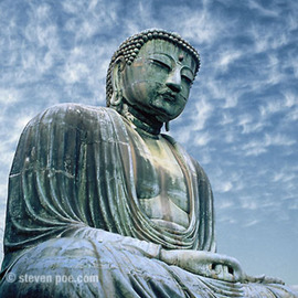 Steven Poe: 'Grounded while Drifting', 1991 Color Photograph, Travel. Artist Description: A Daibatsu Buddha meditates with fluffy clouds drifting by. ...