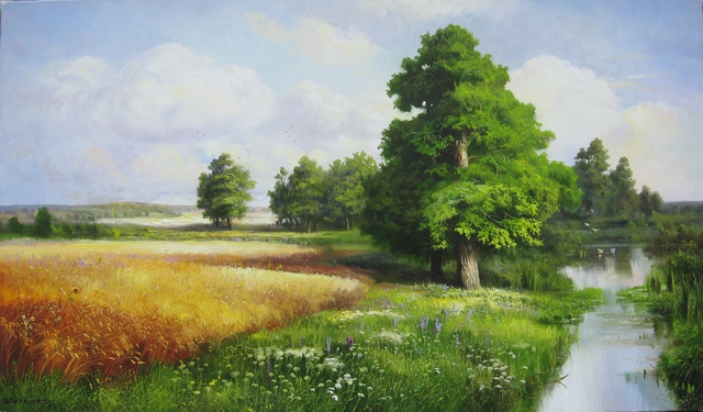 Artist Alecxander Koval. 'Field By The Oaks' Artwork Image, Created in 2016, Original Painting Oil. #art #artist