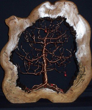 Janice Young: 'Winter Apple', 2013 Mixed Media, Culture.        Apple log cross section, porcelain, reclaimed copper house wire, stain, paint, and finish                             ...