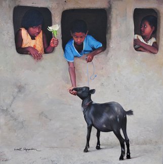 Sunil Shegaonkar: 'RELIGION OF KINDNESS', 2016 Acrylic Painting, Children.   THIS PAINTING HAVING THE SUBJECT OF TRUE INNOCENT CHILDLESSNESS AND KINDNESS. REAL ART. ACRYLIC ON CANVAS.  ...