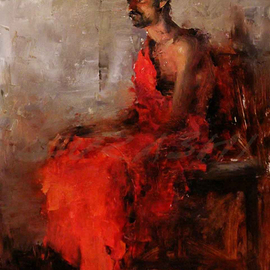 Surabhi Gulwelkar: 'man in red', 2018 Oil Painting, Figurative. Artist Description: Portrait, Creative Portrait, Bold brush stroke, Bold work, Impressionism, Fine art ...