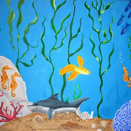 Susan Barnett-jamieson: 'Sleeping Shark', 2008 Acrylic Painting, Fish. Artist Description:  A whimsical look at the bottom of the sea! ...