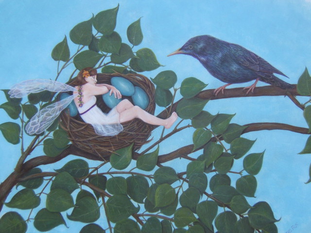Suzan Fox  'Imperiled Domicile', created in 2007, Original Painting Tempera.
