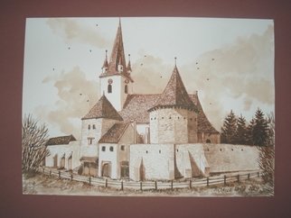 Iuliana Sava: 'Old fortress of Biertan Romania', 2009 Other Drawing, Culture.  Drawing ink on paper, size 29x21cm, 2009. Post i pay. ...