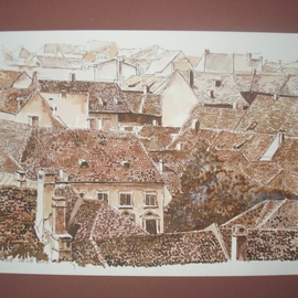 Iuliana Sava: 'View from above Sighisoara Romania', 2008 Other Drawing, Culture. Artist Description:  Drawing pen on paper, size 29x21cm, 2008. Post i pay. ...