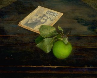 Sofia Wyshkind: 'Isikava Takuboku', 2000 Oil Painting, Conceptual.   The poetry of Isikava Takuboku beautiful and simple as a green apple on old wooden table ...