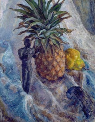 Sofia Wyshkind: 'banjo player', 1990 Oil Painting, Music.   banjo player and pineapple ...