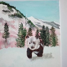 Sybil Fulk: 'grizzly bear cub', 2021 Acrylic Painting, Animals. Artist Description: An original painting that I did, using acrylics. It is painted on a canvas panel, and it measures 8 x 10. ...