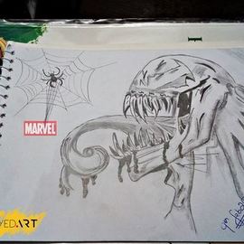 Syed Waqas  Saghir: 'marvel venom art', 2018 Charcoal Drawing, Fantasy. Artist Description: Marvel Venom Lead Pencil Art powered by Syed Art...