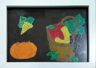 Taha Alhashim: 'Fruit 2009', 2009 Other Painting, Food.  This painting was made in 2009. It is a set of fruit some are inside a basket and the other are not. The wallpaper is a dark brown, and overall it was painted by watercolor and pencil. ...