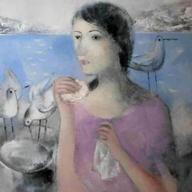Stanislav Zvolsky: 'Morning', 2008 Oil Painting, Beauty. Artist Description:  oil, painting, DSeagulls, the sea, a breakfast, the young girl, morning, portrait,    ...