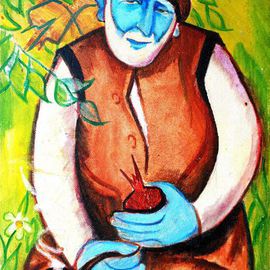 Najmaddin Huseynov: 'Gardener', 2005 Oil Painting, Expressionism. Artist Description:  Gardener    old man and old woman  ...