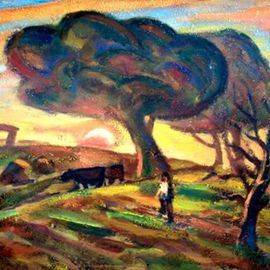 Najmaddin Huseynov: 'towards evening', 2014 Oil Painting, Landscape. Artist Description:    landscape  ...