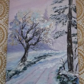 Tetyana Zadunayska: 'winter road in the forest', 2023 Other, Landscape. Artist Description: The picture has a size 25 35 Painted on canvas, acrylic. ...