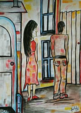 Tanya Martin: 'time to leave', 2018 Acrylic Painting, Romance. A painting that depicts a rather awkward moment ...