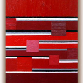 Tara Hutton: 'Red Square', 2010 Mixed Media, Geometric. Artist Description:  A monochromatic graphic painting based on the color red.The square geometric shapes within the painting have a bas relief texture. This was achieved by filling the squarewith plaster spackle. Some of the squares also havea metallic sheen. ...
