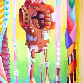 Viktoria Zhornik: 'Mechanism', 2012 Acrylic Painting, Surrealism. Artist Description:  machines, the positive, the robot figure, futurism, bright, mechanism ...