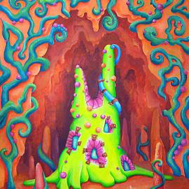 Viktoria Zhornik: 'Singing Groth', 2013 Acrylic Painting, Surrealism. Artist Description: grotto, home, stone, landscape, cave, plants, creature, surrealism, fantasy, flowers, bright...